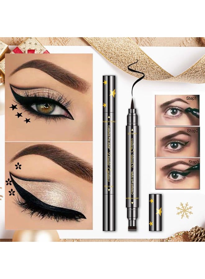 Erinde 6PCS Double-headed Liquid Eyeliner Stamp Pen Set, Black Eyeliner Pencil Eye Liner Stencil, Winged Eyeliner Tattoo Tool, Star Moon Heart Eyeliner Stamp Eye Face Makeup for Women - Image 5