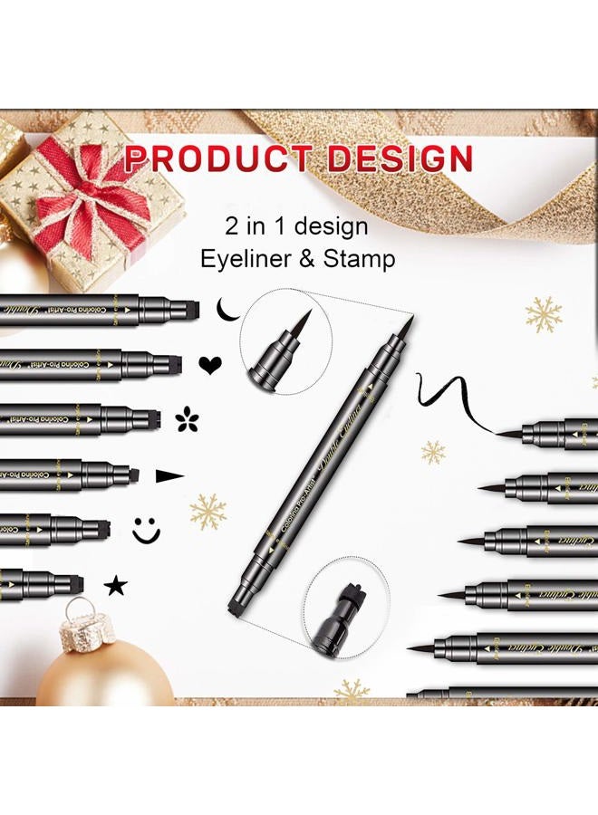 Erinde 6PCS Double-headed Liquid Eyeliner Stamp Pen Set, Black Eyeliner Pencil Eye Liner Stencil, Winged Eyeliner Tattoo Tool, Star Moon Heart Eyeliner Stamp Eye Face Makeup for Women - Image 2