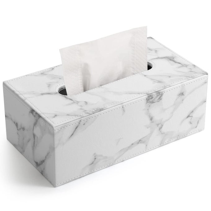 RECTANGULAR TISSUE BOX HOLDER TISSUE BOX COVER PU LEATHER FACIAL TISSUE DISPENSER FOR HOME BATHROOM LIVING ROOM BEDROOM DINNING ROOM OFFICE CAR AUTOMOTIVE DECORATIONMARBLE