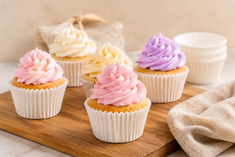 ورق كب كيك ابيض بريميوم – 100 قطعة، ورق خبز مثالي للكب كيك، المافين Premium White Paper Cupcake Cups, 100 Pcs – Food Grade Baking Liners for Cupcakes, Muffins, Desserts & Party Treats. - Image 4