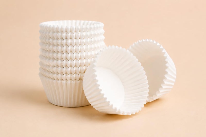 ورق كب كيك ابيض بريميوم – 100 قطعة، ورق خبز مثالي للكب كيك، المافين Premium White Paper Cupcake Cups, 100 Pcs – Food Grade Baking Liners for Cupcakes, Muffins, Desserts & Party Treats. - Image 5