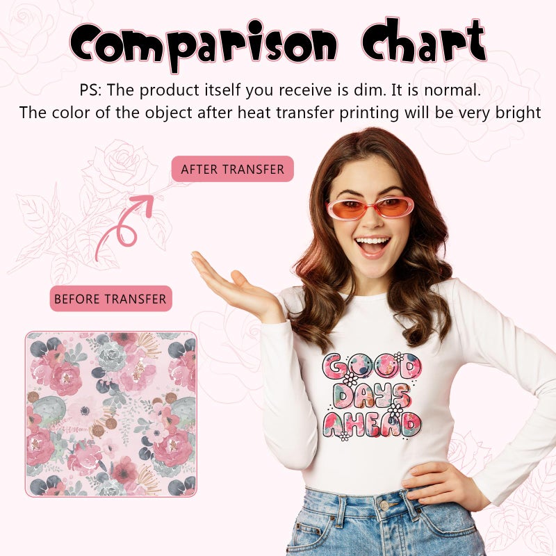 Tintnut Rose Sublimation Pattern Transfer Paper - 10 Sheets 12"x10", Flower Pattern Sublimation Transfer Paper Bundle Compatible with Cricut for DIY Mugs, Tumblers, Key Chain, T-Shirts - Image 2