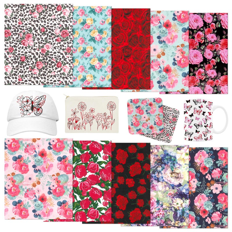 Tintnut Rose Sublimation Pattern Transfer Paper - 10 Sheets 12"x10", Flower Pattern Sublimation Transfer Paper Bundle Compatible with Cricut for DIY Mugs, Tumblers, Key Chain, T-Shirts - Image 1
