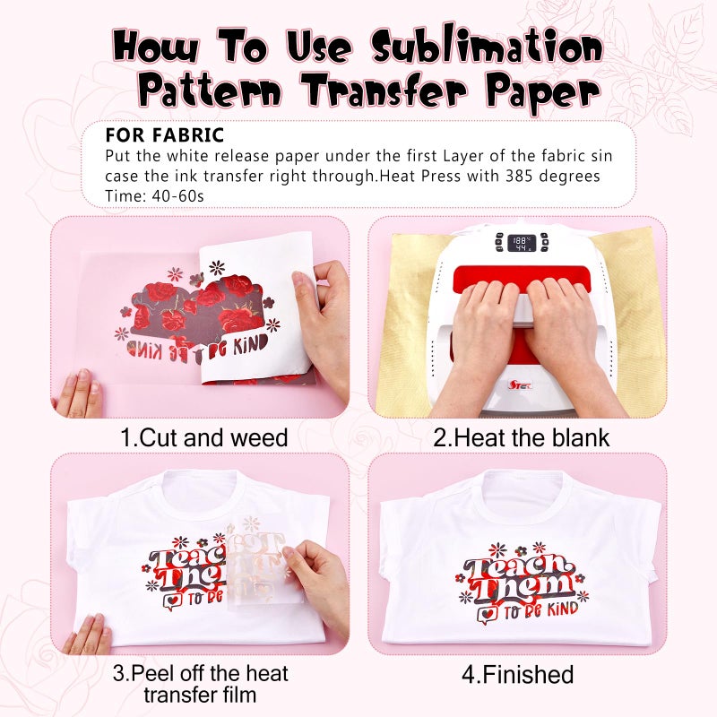 Tintnut Rose Sublimation Pattern Transfer Paper - 10 Sheets 12"x10", Flower Pattern Sublimation Transfer Paper Bundle Compatible with Cricut for DIY Mugs, Tumblers, Key Chain, T-Shirts - Image 4