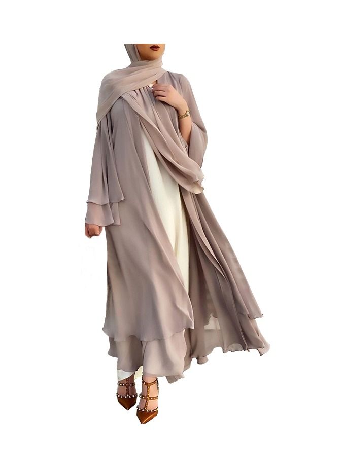 Loquat Traditional Solid Color Cardigan Abaya Khaki  - Image 1