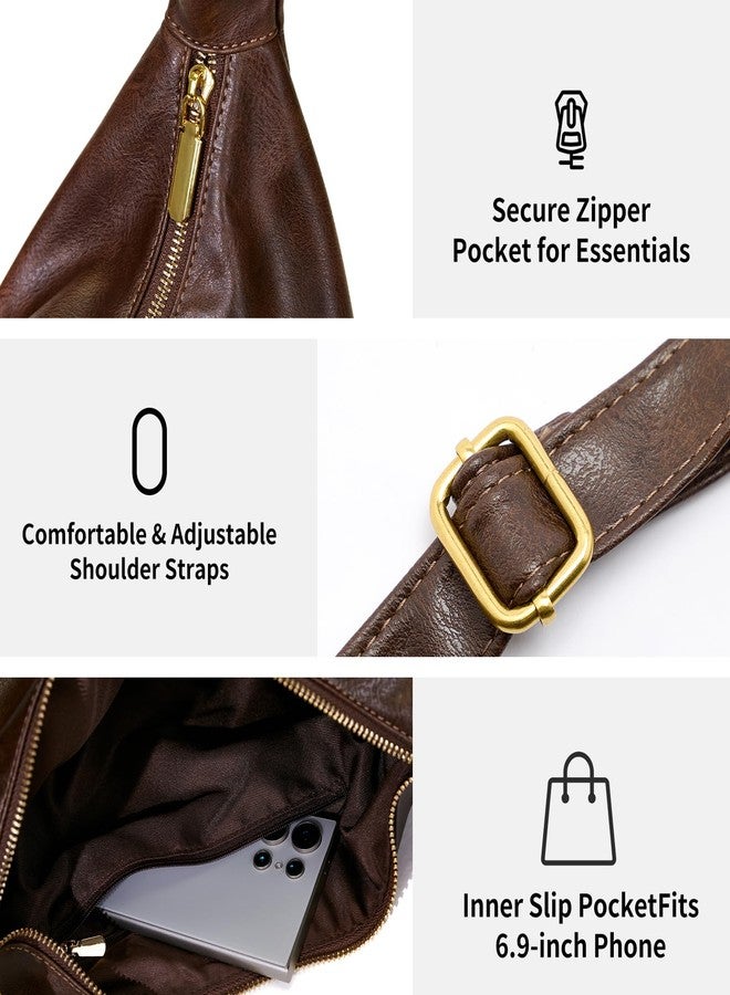 celestina Hobo Bags for Women Soft Vegan Leather Shoulder Handbag Slouchy Tote Purses (Brown) - Image 5
