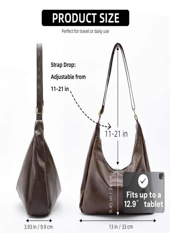 celestina Hobo Bags for Women Soft Vegan Leather Shoulder Handbag Slouchy Tote Purses (Brown) - Image 4