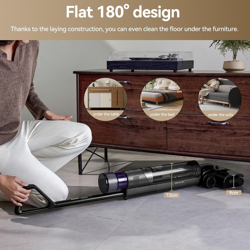ماركة جونر مكنسة JONR ED12 PRO MAX للتنظيف الجاف والرطب، مسطحة 180 درجة، تنظيف ذاتي بماء ساخن 75 درجة، تجفيف سريع في 5 دقائق، غسالة أرضيات ذكية بتنظيف مزدوج الحواف، مقاومة للتشابك، وقت تشغيل 40 دقيقة. - Image 2