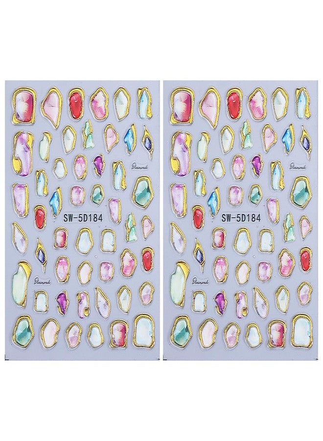 Dornail Relief Colorful Irregular Gemstone Frame Nail Stickers for Women Jelly Soft Glue Crystal Marble Slider Nail Art Stickers 5D Embossed Geometric Gem Gold Frames Nail Decals Nails Supplies Accessories - Image 2