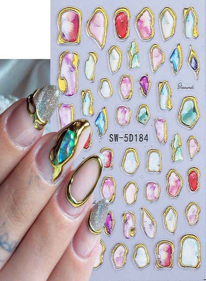 Dornail Relief Colorful Irregular Gemstone Frame Nail Stickers for Women Jelly Soft Glue Crystal Marble Slider Nail Art Stickers 5D Embossed Geometric Gem Gold Frames Nail Decals Nails Supplies Accessories - Image 3