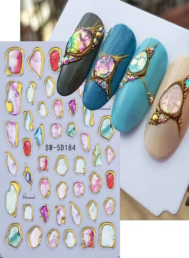 Dornail Relief Colorful Irregular Gemstone Frame Nail Stickers for Women Jelly Soft Glue Crystal Marble Slider Nail Art Stickers 5D Embossed Geometric Gem Gold Frames Nail Decals Nails Supplies Accessories - Image 5