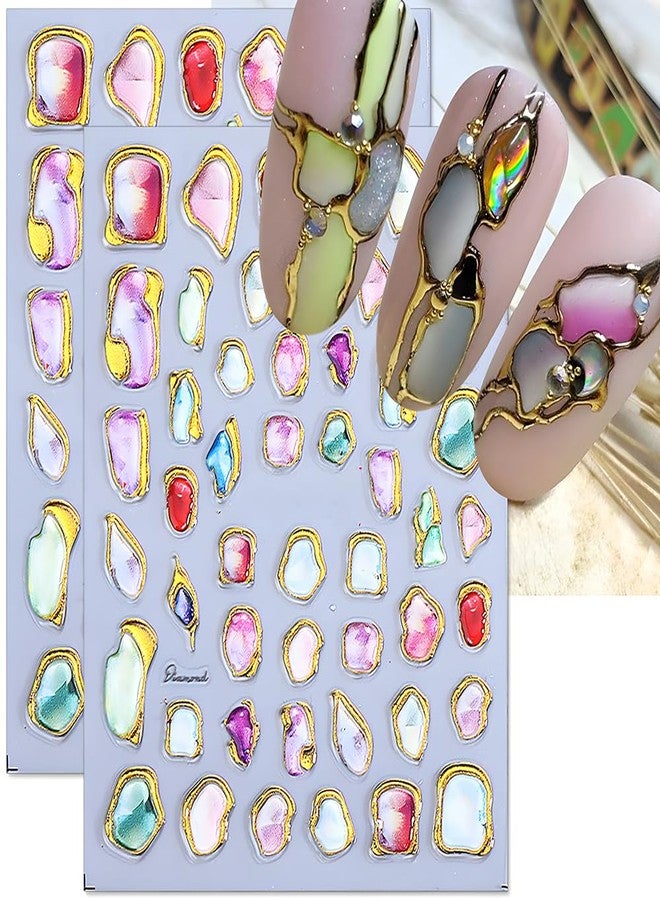 Dornail Relief Colorful Irregular Gemstone Frame Nail Stickers for Women Jelly Soft Glue Crystal Marble Slider Nail Art Stickers 5D Embossed Geometric Gem Gold Frames Nail Decals Nails Supplies Accessories - Image 1