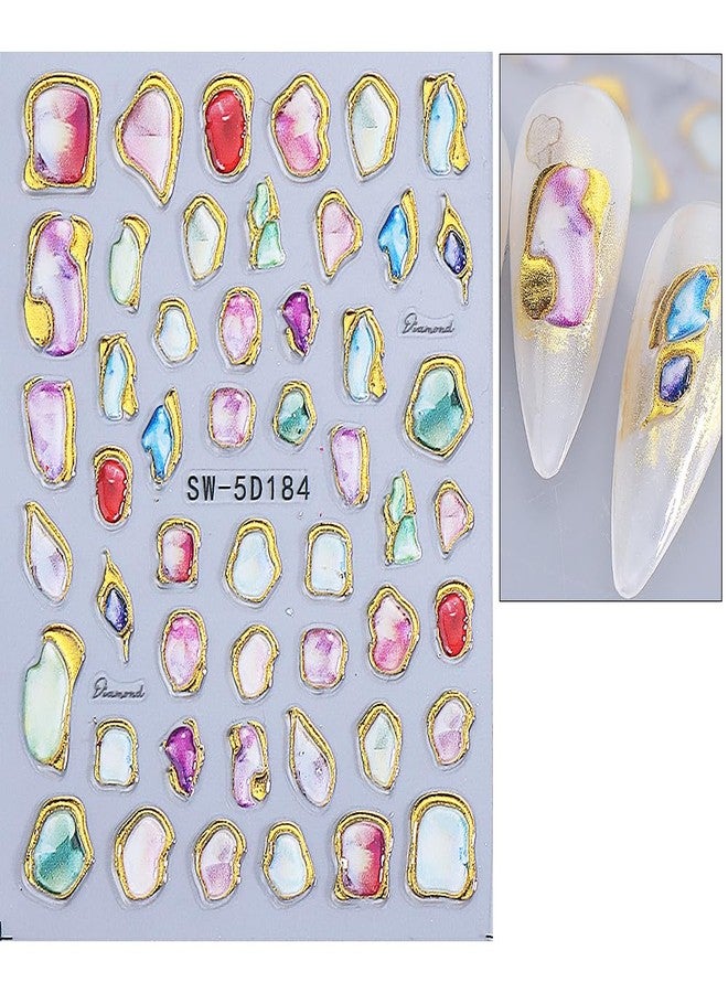 Dornail Relief Colorful Irregular Gemstone Frame Nail Stickers for Women Jelly Soft Glue Crystal Marble Slider Nail Art Stickers 5D Embossed Geometric Gem Gold Frames Nail Decals Nails Supplies Accessories - Image 4