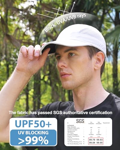 GADIEMKENSD Men Outdoor Hat Reflective Folding Running Sport Hats Summer Cool UPF 50 Sun Unstructured Baseball Caps for Men Women Breathable Light Quick Dry Travel Golf Hat White - Image 2