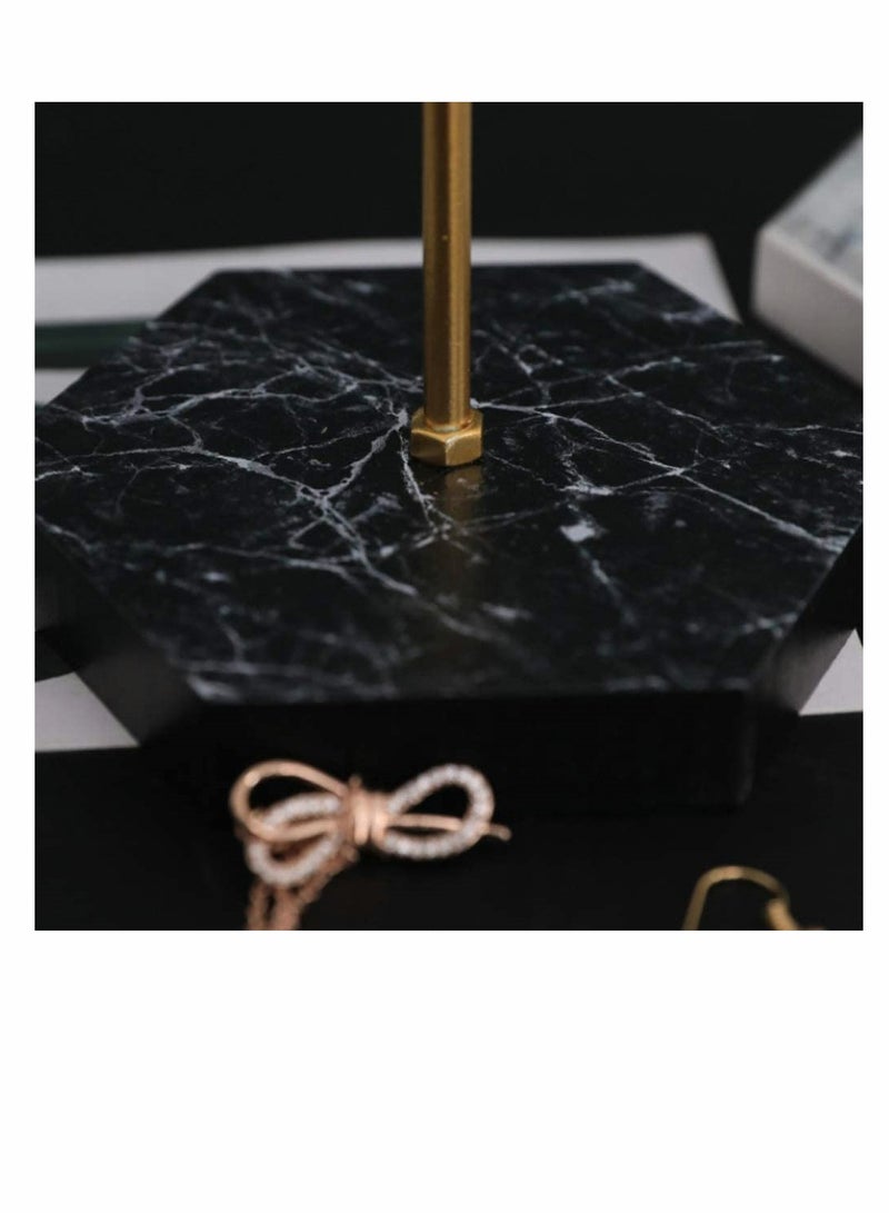 SYOSI Jewelry Stand Display Necklace Holder T-Shape Plated Metal Tabletop Jewelry Organizer Tower for Show Jewelry Hanging Pendant Earring Bracelet Ring Accessorie with Black Marble Plywood Bases  - Image 4