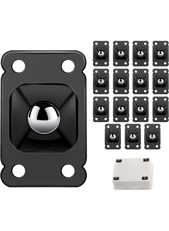 erorex 16 Pcs Mini Casters Wheels Self Adhesive Stainless Steel Paste Universal Wheel 360 Degree Rotation Storage Box Furniture Bins Bottom Trash Can Caster Black - Image 1