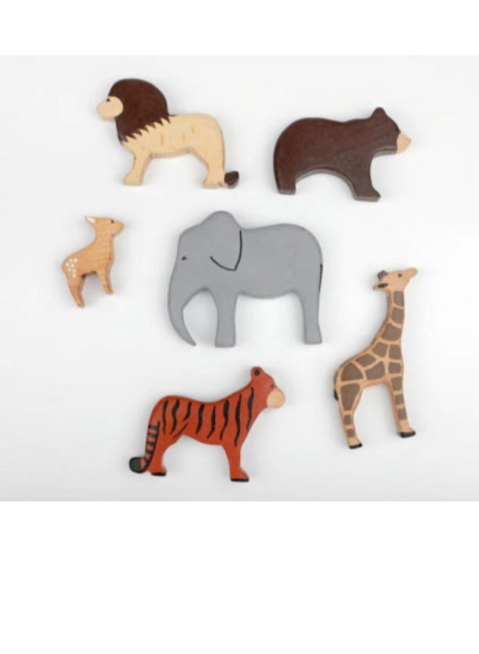 بيرتش آند باغز 6 قطع للأطفال من الحيوانات البرية المستوحاة من والدورف، حيوانات برية خشبية - Image 2