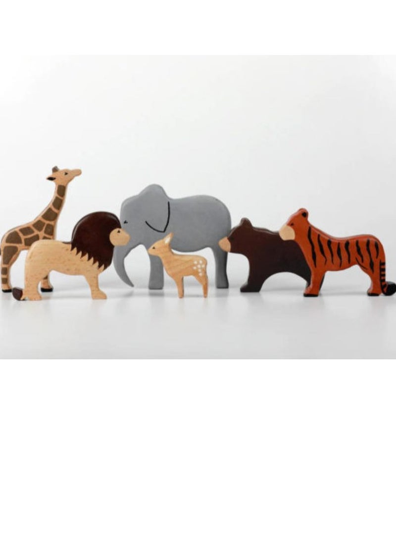 بيرتش آند باغز 6 قطع للأطفال من الحيوانات البرية المستوحاة من والدورف، حيوانات برية خشبية - Image 3
