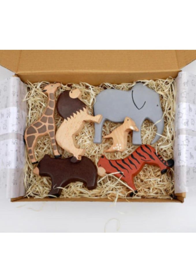 بيرتش آند باغز 6 قطع للأطفال من الحيوانات البرية المستوحاة من والدورف، حيوانات برية خشبية - Image 4