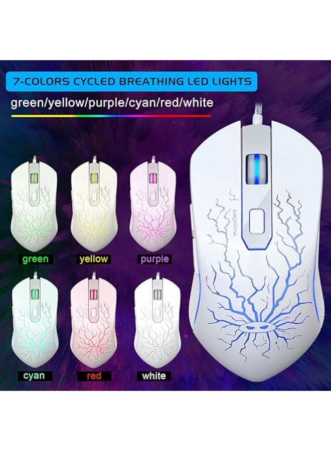 طقم كيبورد وماوس جيمينج – MageGee K1 بإضاءة RGB، كيبورد 104 زر وماوس ألعاب سلكي – للكمبيوتر واللابتوب (أبيض) - Image 3