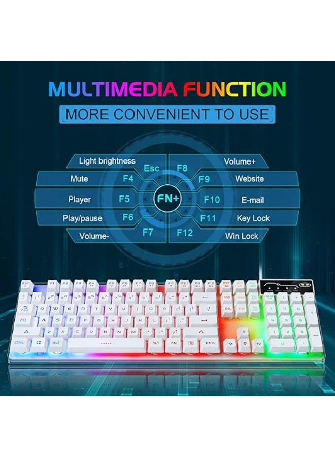 طقم كيبورد وماوس جيمينج – MageGee K1 بإضاءة RGB، كيبورد 104 زر وماوس ألعاب سلكي – للكمبيوتر واللابتوب (أبيض) - Image 4