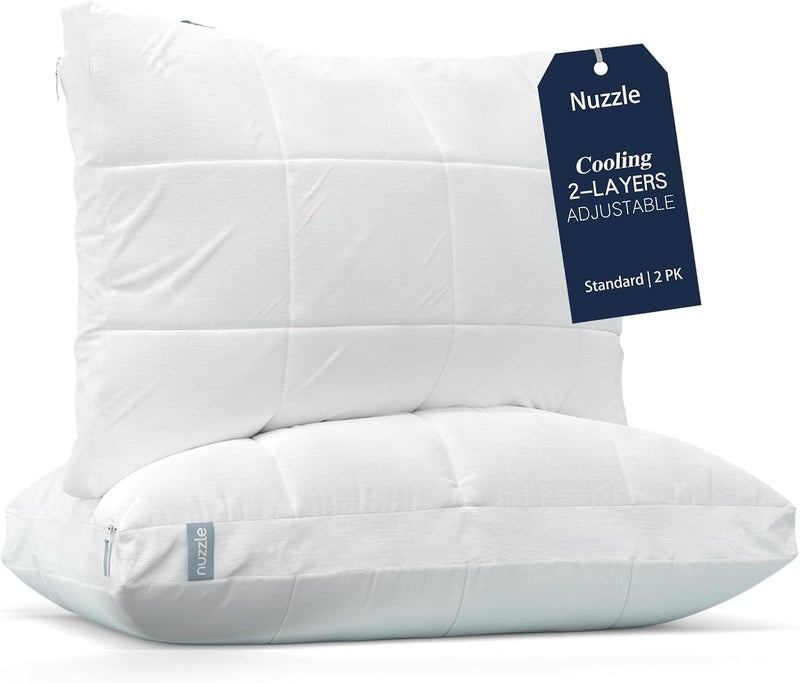 Nuzzle Cooling Adjustable Pillow for Side Sleepers, Luxury Standard Size Set of 2 Bed Pillow Hotel Collection - Best Adjust Height Soft Firm Pillow for Back, Stomach or Side Sleepers - Home Gifts - Image 1
