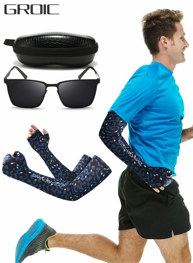 GROIC Sun Protection Arm Sleeves with Sunscreen Sunglasses and Glasses Box,Cooling Sports Compression Athletic Sleeves,UV Cover Sleeve,Sunscreen Suit - Image 1