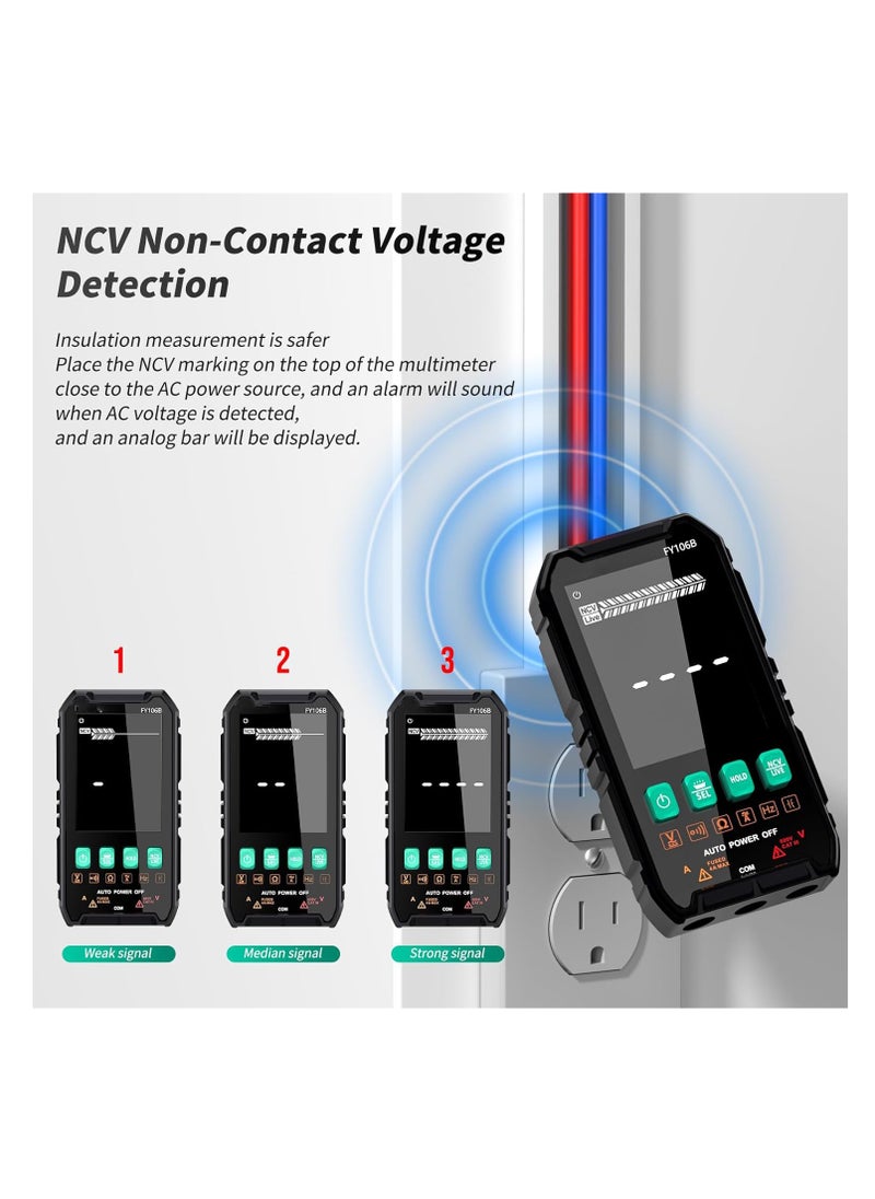 KASTWAVE - مقياس جهد رقمي، مختبر متعدد ذكي مدمج، مختبر كهربائي NCV، RMS حقيقي 4000 عد، شاشة LCD، حماية من التحميل الزائد، نطاق تلقائي، أدوات كهربائية لمنافذ المنزل، اختبار بطارية السيارات - Image 1