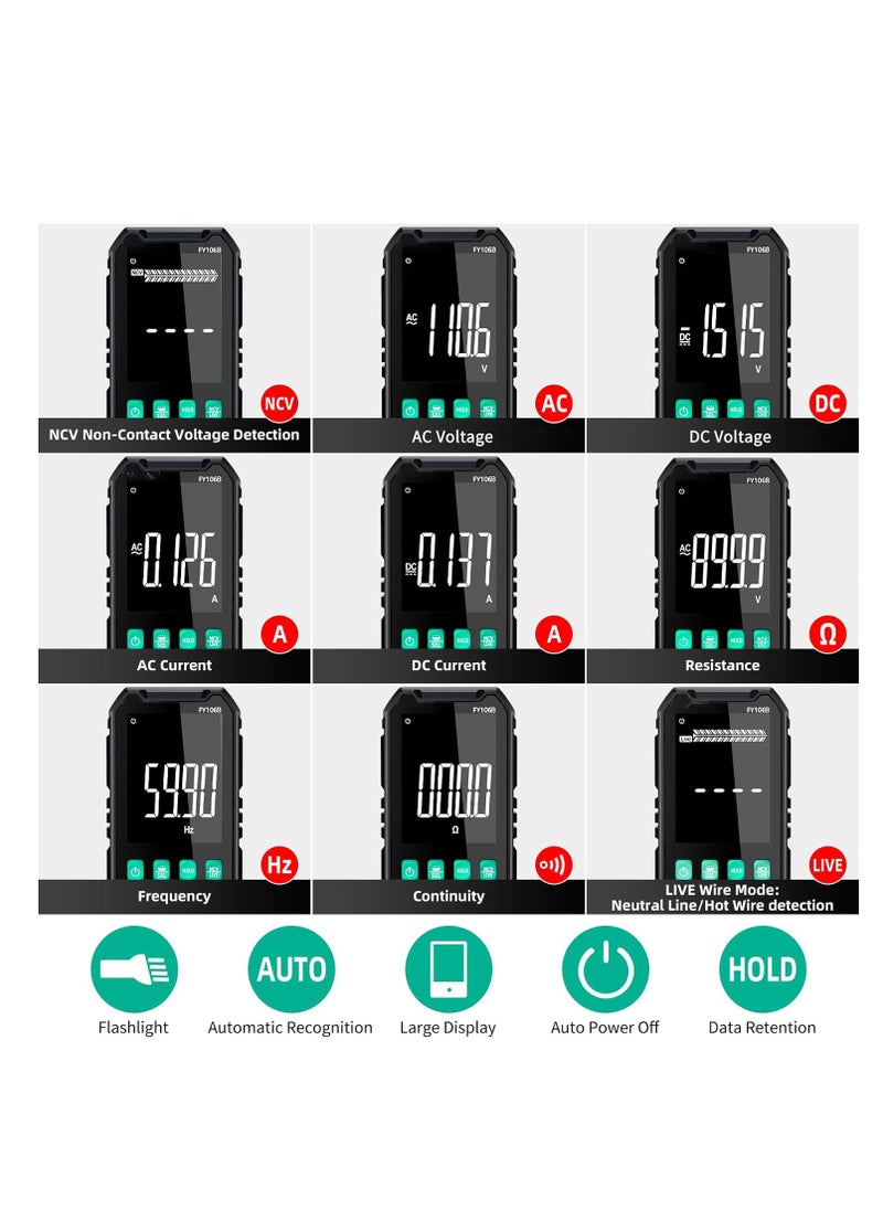 KASTWAVE - مقياس جهد رقمي، مختبر متعدد ذكي مدمج، مختبر كهربائي NCV، RMS حقيقي 4000 عد، شاشة LCD، حماية من التحميل الزائد، نطاق تلقائي، أدوات كهربائية لمنافذ المنزل، اختبار بطارية السيارات - Image 1