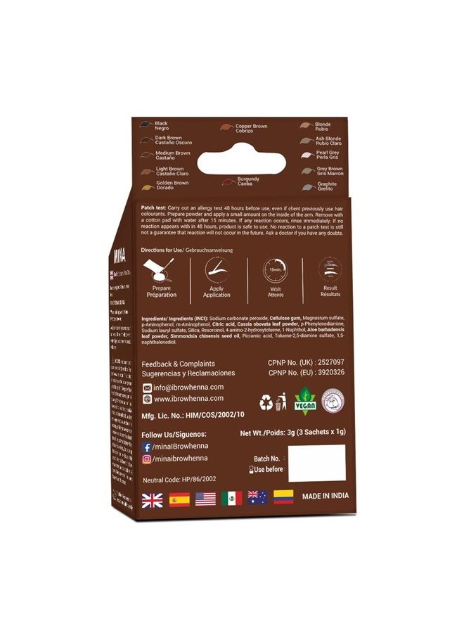 Mina ibrow Hair Color Medium Brown|Natural Spot coloring Hair Tinting Powder, Water and Smudge Proof | No Ammonia, No Lead with 100% Gray Converge|Vegan and Cruelty free