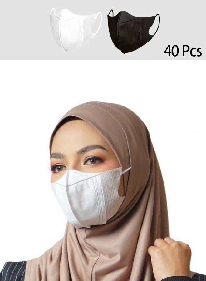 40-Pack 3D Disposable Masks, Unisex Adult 3-Layer Meltblown Filter Masks with Elastic Ear Loops - (White, Black, 20 Each) - Image 1