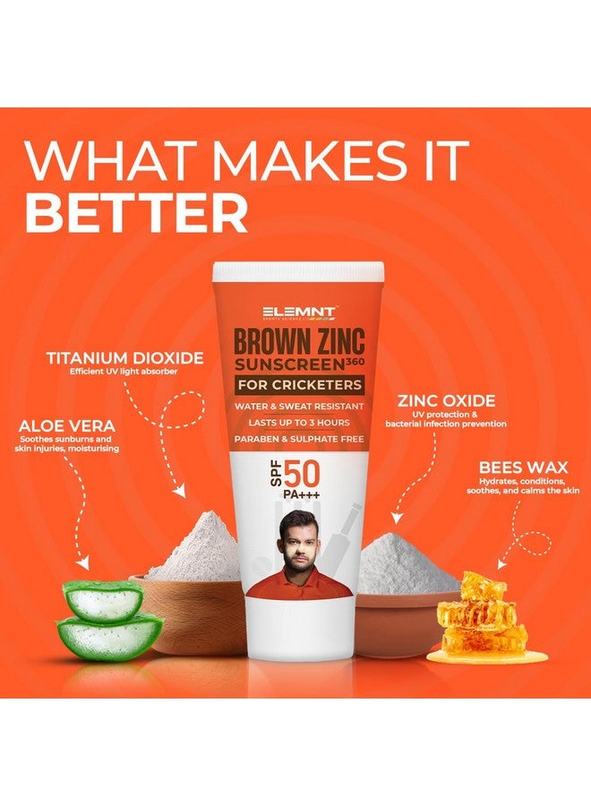 Elemnt Brown Zinc Sunscreen for Cricketers | SPF 50 Zinc Suncream, Broad Spectrum PA+++ with Aloe Vera | Formulated For Heavy Sun Exposure | Water Resistant Sunscreen for Cricketers & Sports| Men & Women | 50+50 GM - Image 3