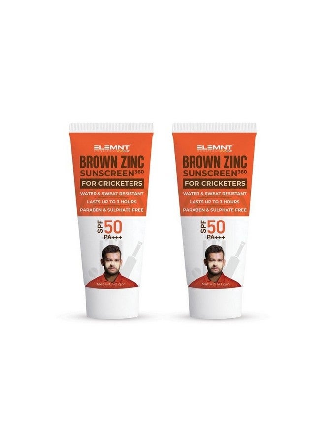 Elemnt Brown Zinc Sunscreen for Cricketers | SPF 50 Zinc Suncream, Broad Spectrum PA+++ with Aloe Vera | Formulated For Heavy Sun Exposure | Water Resistant Sunscreen for Cricketers & Sports| Men & Women | 50+50 GM - Image 1