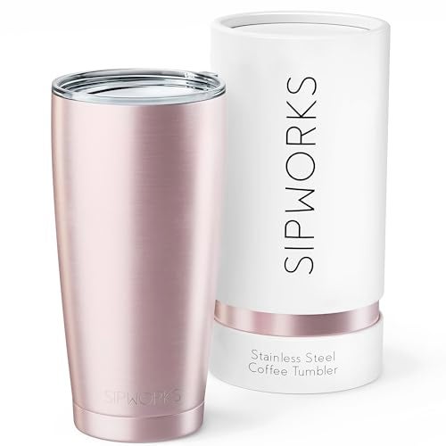 Sipworks Coffee Tumblers with Lids - 20z Stainless Steel Coffee Tumbler with Double Walled Vacuum Insulation for Hot & Cold Drinks - Spill Resistant Travel Insulated Tumbler - Rose Gold - Image 1