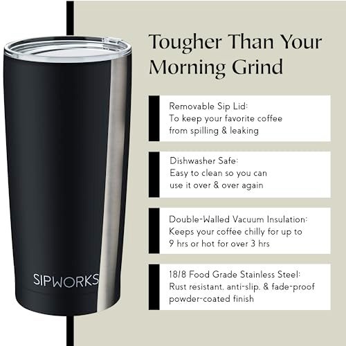 Sipworks Coffee Tumblers with Lids - 20z Stainless Steel Coffee Tumbler with Double Walled Vacuum Insulation for Hot & Cold Drinks - Spill Resistant Travel Insulated Tumbler - Rose Gold - Image 3