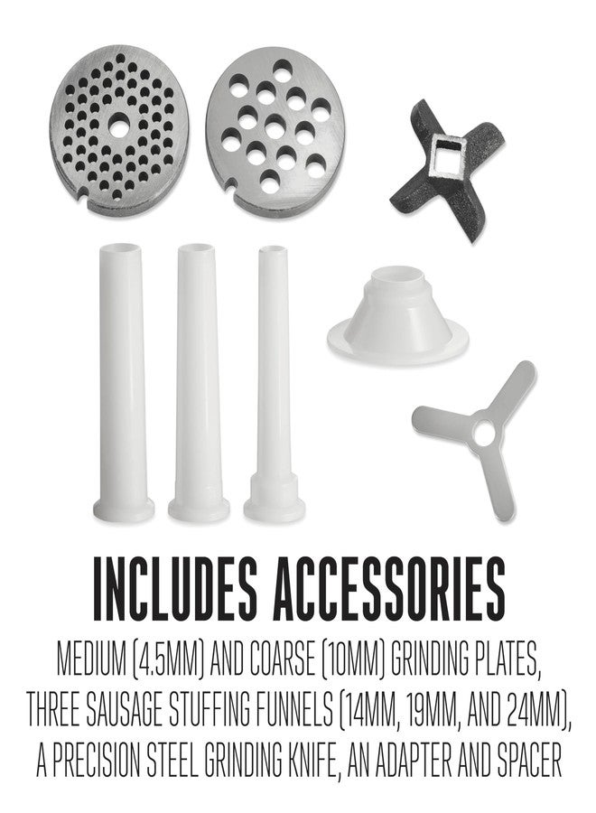 Weston #10 Manual Tinned Meat Grinder and Sausage Stuffer , 4.5mm & 10mm plates, + 3 sausage funnels,Silver - Image 3