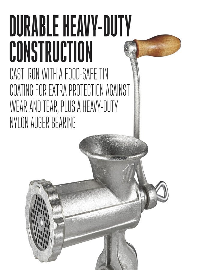 Weston #10 Manual Tinned Meat Grinder and Sausage Stuffer , 4.5mm & 10mm plates, + 3 sausage funnels,Silver - Image 5