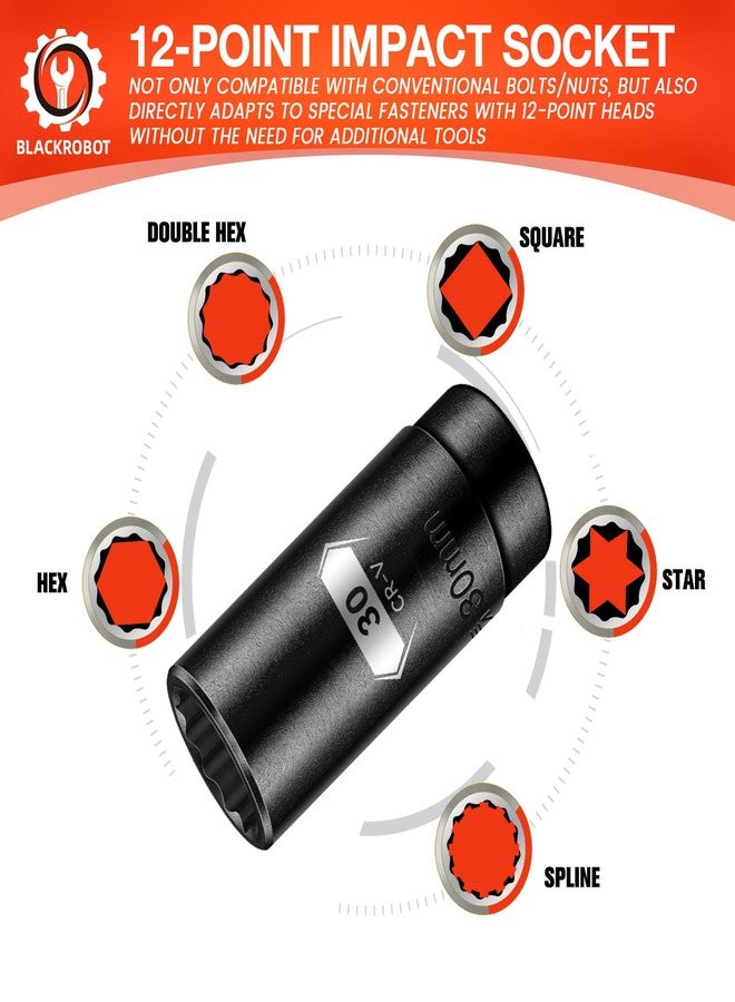 BLACKROBOT 30 mm 12-Point Deep Impact Socket, 1/2 Inch Drive, Metric, Cr-V Steel With Black Manganese Phosphate Coating - Image 3