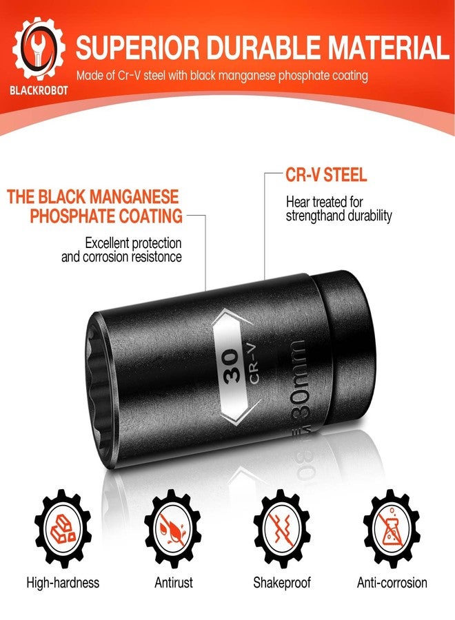 BLACKROBOT 30 mm 12-Point Deep Impact Socket, 1/2 Inch Drive, Metric, Cr-V Steel With Black Manganese Phosphate Coating - Image 5