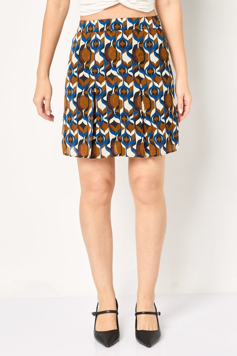 promod Women Allover Print Mini Skirt, Multicolor - Image 1