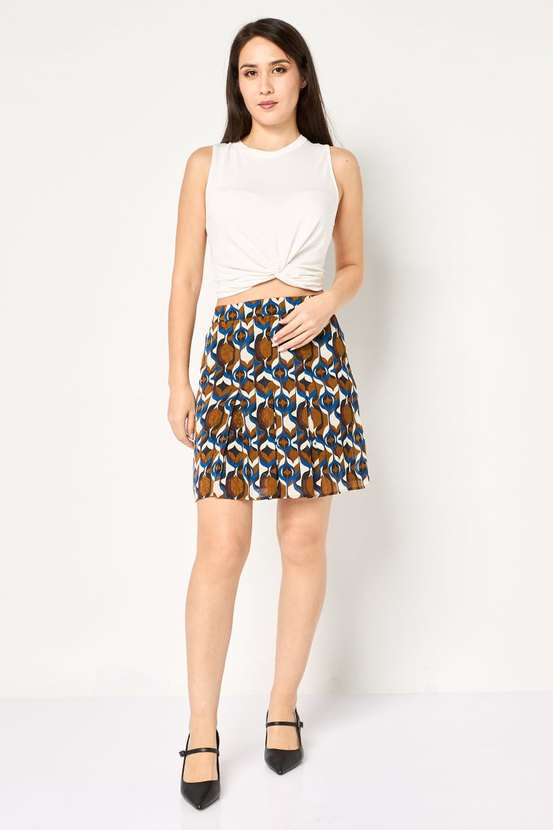 promod Women Allover Print Mini Skirt, Multicolor - Image 4