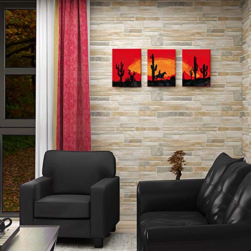 SUMGAR Western Canvas Wall Art Set of 3 Red Cowboy Desert Cactus Sunset Silhouette Prints Southwest Wall Decor for Living Room Game Room Bedroom Office 12x16 Inch x 3 Panels - Image 3