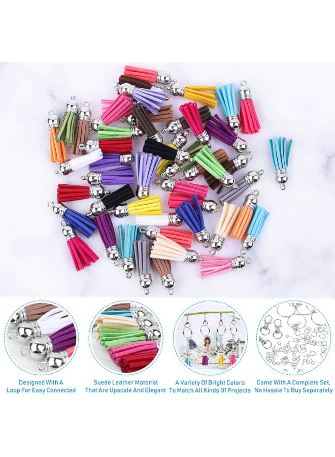 شرابات سلسلة المفاتيح، مجموعة حلقات سلاسل المفاتيح الكبيرة 300 قطعة تتضمن 50 قطعة شرابة للحرف اليدوية، 50 قطعة من مشابك سلسلة المفاتيح، 50 قطعة من حلقات سلسلة المفاتيح، 100 قطعة من حلقة القفز و50 قطعة من دبابيس العين اللولبية لسلسلة المفاتيح التي تصنعها بنفسك