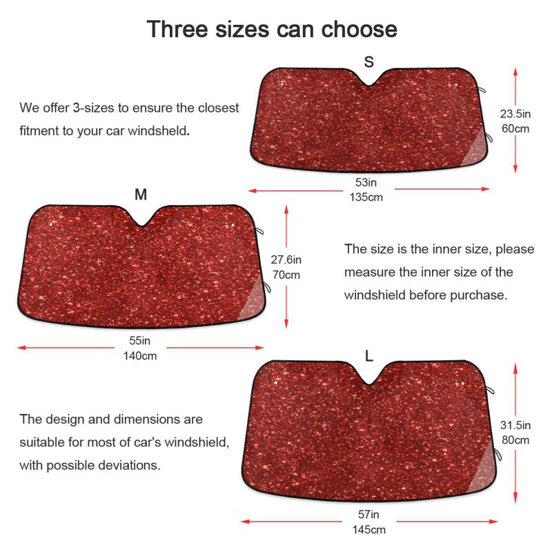 Dussdil Red Glitter Shiny Car Windshield Sunshade Sparkling Sun Shade Sunshades Reflective Block UV Rays Protector Keep Your Vehicle Cool Visor Cover Sunshade Foldable for Car Truck SUV M - Image 2