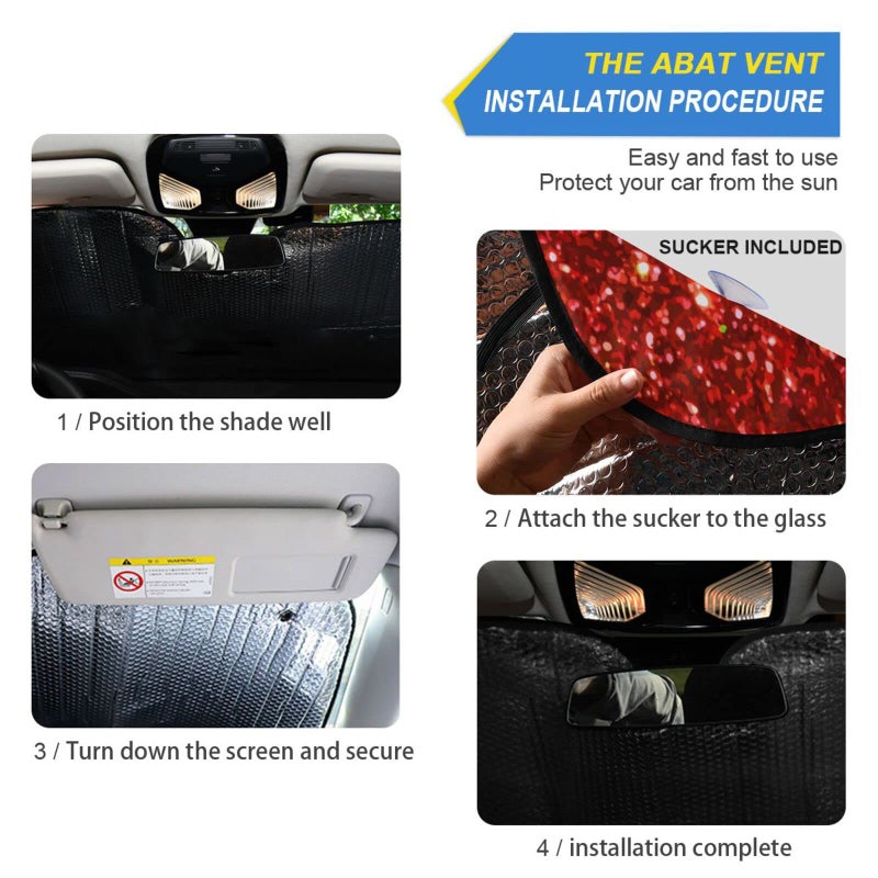 Dussdil Red Glitter Shiny Car Windshield Sunshade Sparkling Sun Shade Sunshades Reflective Block UV Rays Protector Keep Your Vehicle Cool Visor Cover Sunshade Foldable for Car Truck SUV M - Image 3