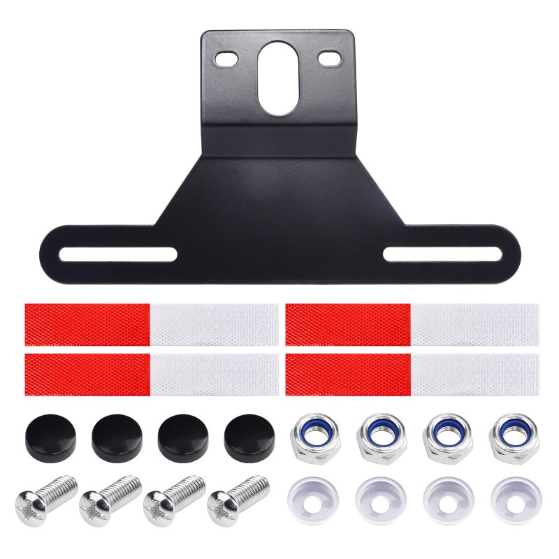NEATABY Trailer License Plate Holder Bracket Stainless Steel Metal Car Plate Frame for Boats Trucks RVs Black License Plate Light Bracket Kit with Mounting Screws Caps and Reflective Stickers - Image 3