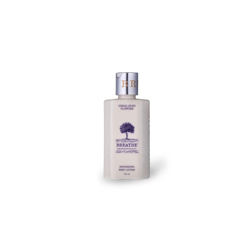 Breathe Aromatherapy Himalayan Flowers Body Lotion  Indian Jasmine Ylang Ylang  Mogra  Suitable for all skin types  Beneficial for normal to dry skin and mature skin  Moisturises  soothes the skin  250 ml - Image 1