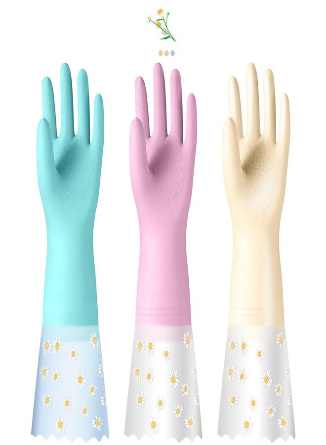 KAQ Reusable Rubber Cleaning Gloves for Dishwashing: 3 Pairs Latex Free Household Kitchen Gloves for Washing Dishes - Image 1