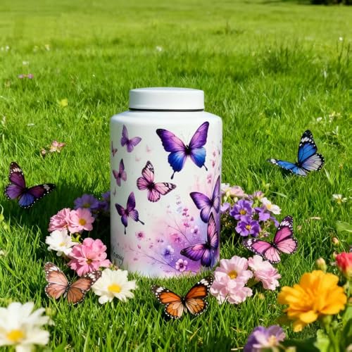 Mianachilu Large Stainless Steel Urns for Adult Human Male Female Ashes, Decorative Funeral Cremation Urn for Women Man Remains, Waterproof Keepsake Memorial Ash Box for Home Decor,Burial(Heavenly Butterfly) - Image 2