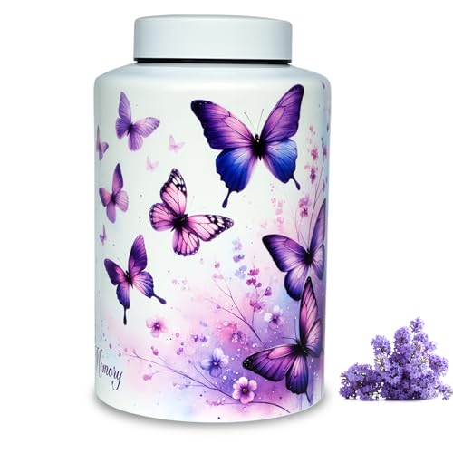 Mianachilu Large Stainless Steel Urns for Adult Human Male Female Ashes, Decorative Funeral Cremation Urn for Women Man Remains, Waterproof Keepsake Memorial Ash Box for Home Decor,Burial(Heavenly Butterfly) - Image 1
